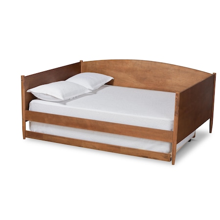 Baxton Studio Veles Mid-Century Modern Ash Walnut Finished Wood Full Size Daybed with Trundle 183-11174-9826-Zoro